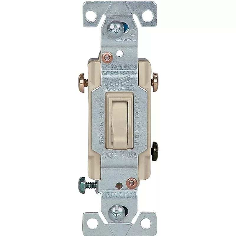 Eaton 1303-7V-10-L Toggle Switch, 15 A, 120 V, 3-Position, Push-In Terminal, Polycarbonate Housing Material, Ivory