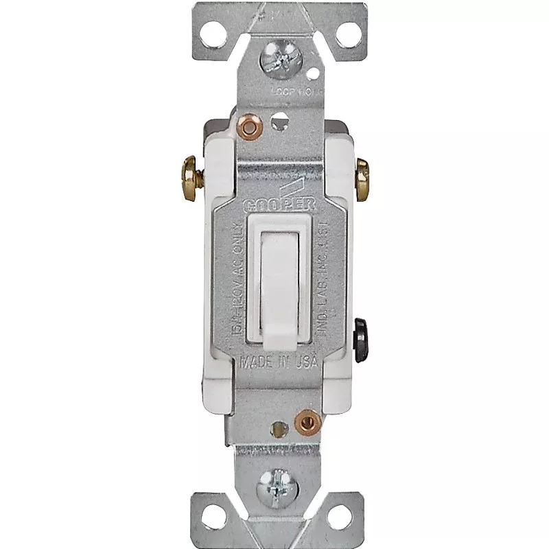 Eaton 1303-7W-10-L Toggle Switch, 15 A, 120 V, 3-Position, Push-In Terminal, Polycarbonate Housing Material, White