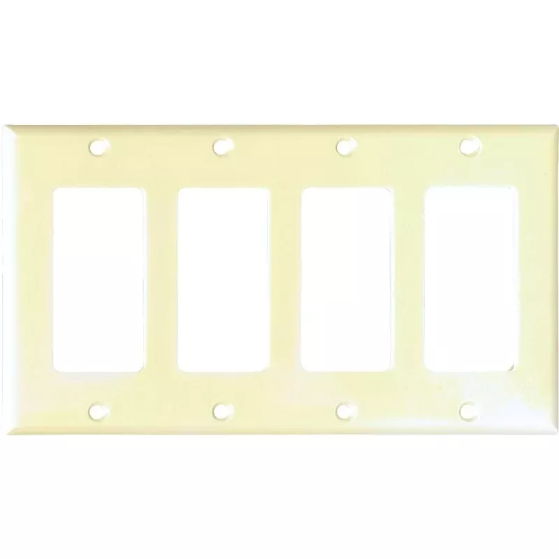 Eaton Cooper Wiring 2164 2164V-BOX Wallplate, 4-1/2 in L, 8.19 in W, 4 -Gang, Thermoset, Ivory, High-Gloss