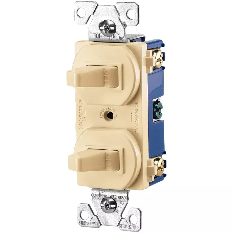 Eaton Wiring Devices 275V-BOX Combination Toggle Switch, 15 A, 120/277 V, Screw Terminal, Steel Housing Material