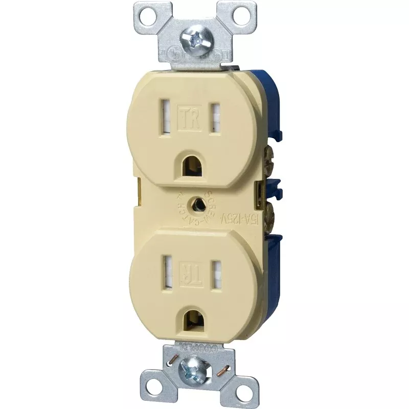 Eaton Wiring Devices TRBR15V-BXSP Duplex Receptacle, PVC, Ivory, 2-Pole, 15 A, 125 V, Back, Side Wiring, NEMA: 5-15R