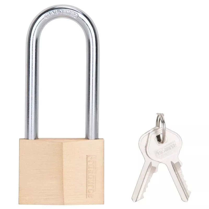 ProSource HD-250DLS Padlock, Long Shackle, 5/16 in Dia Shackle, 3 in H Shackle, Steel Shackle, Brass Body, Solid Brass